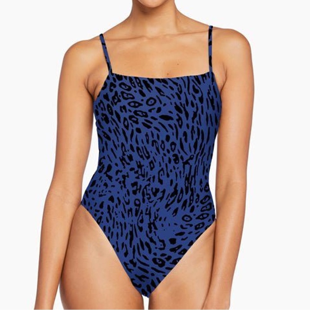 Vitamin A Blue Leopard Cheetah Jenna High Leg One Piece Full Coverage Swimsuit